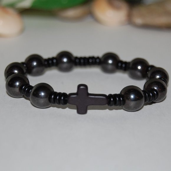 Rosary Bracelet,Magnetic Hematite Bracelet,Magnetic Beads,Cross Bracelet,Rosary - Picture 2 of 3